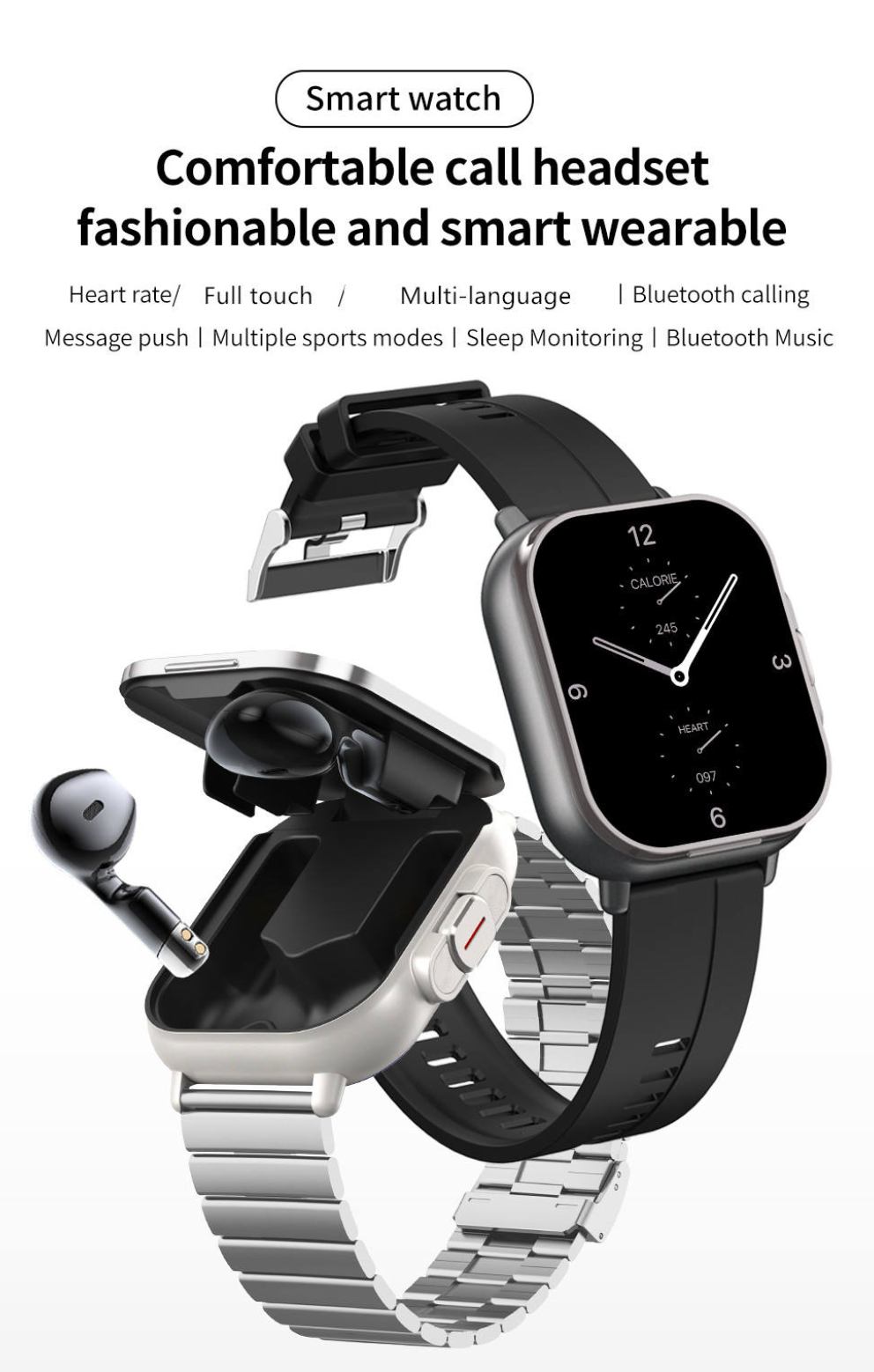 2-in-1 Smartwatch with TWS Wireless Earbuds