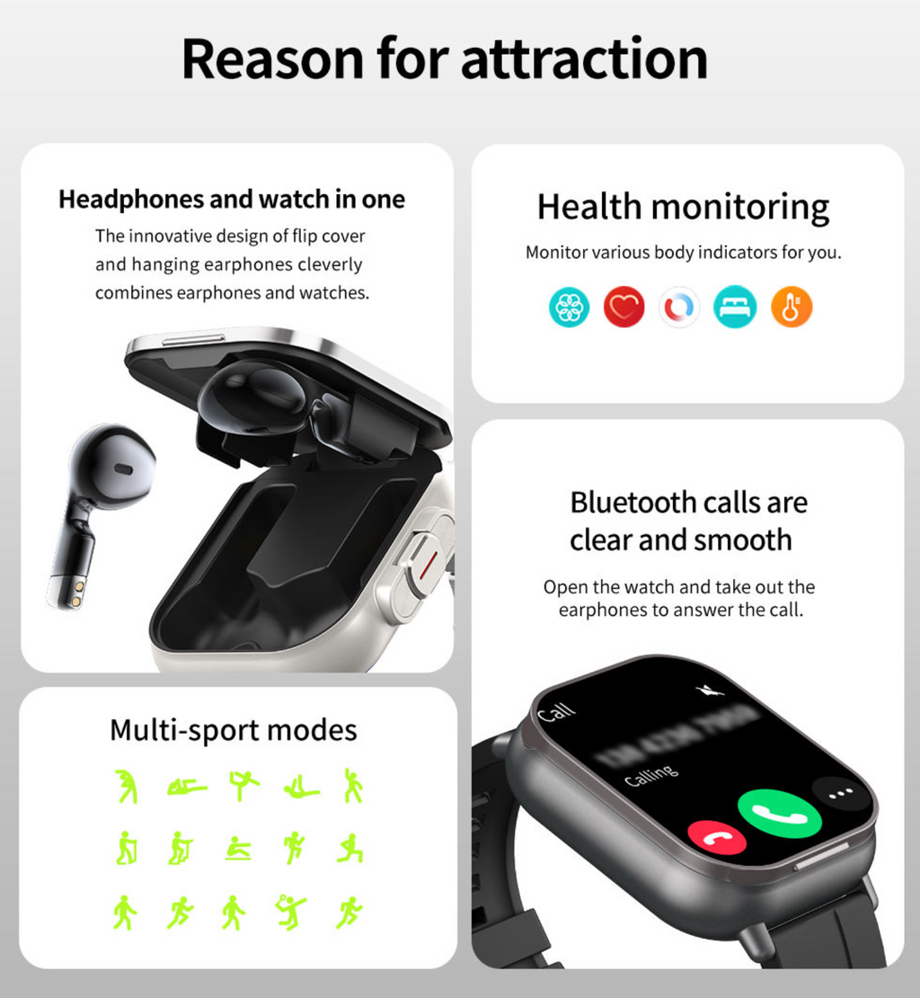 2-in-1 Smartwatch with TWS Wireless Earbuds